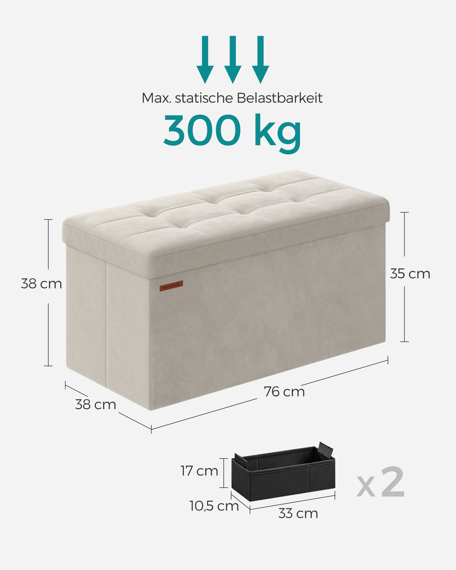 Bank - mit Speicherplatz - Samt - 38 × 76 × 38 cm