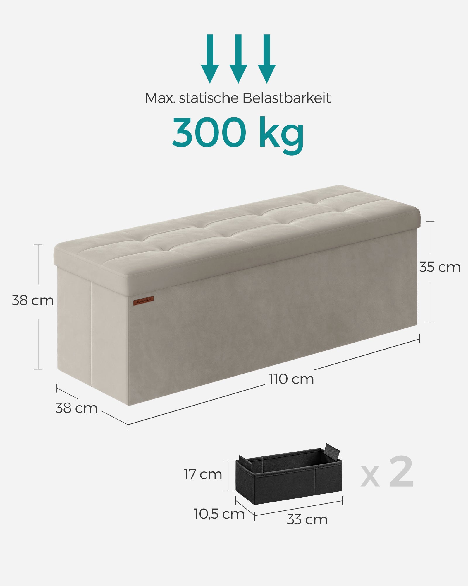 Bank - mit Speicherplatz - Samt - 38 × 110 × 38 cm