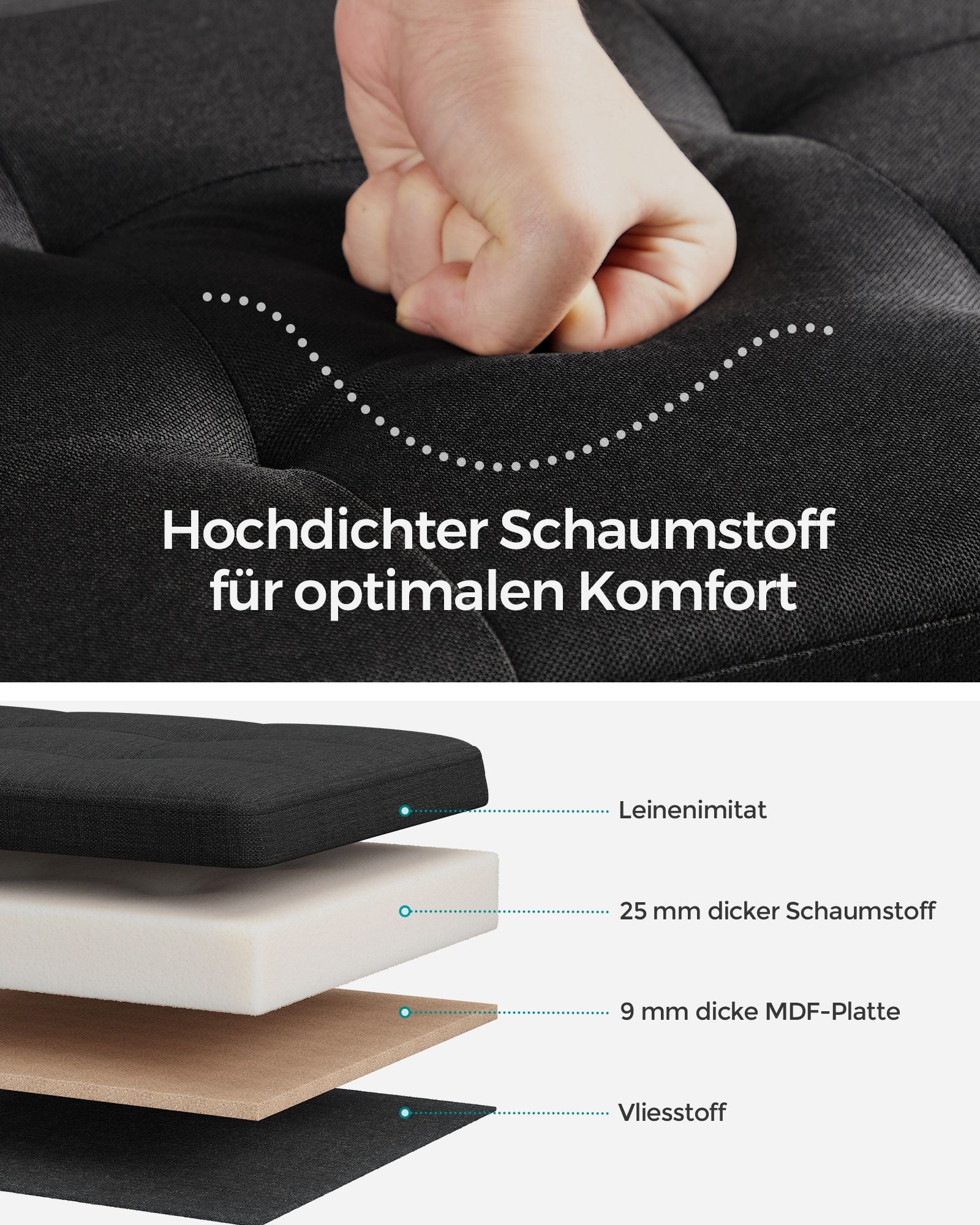Sofa - 76 cm - faltbar mit Speicherplatz - Schwarz