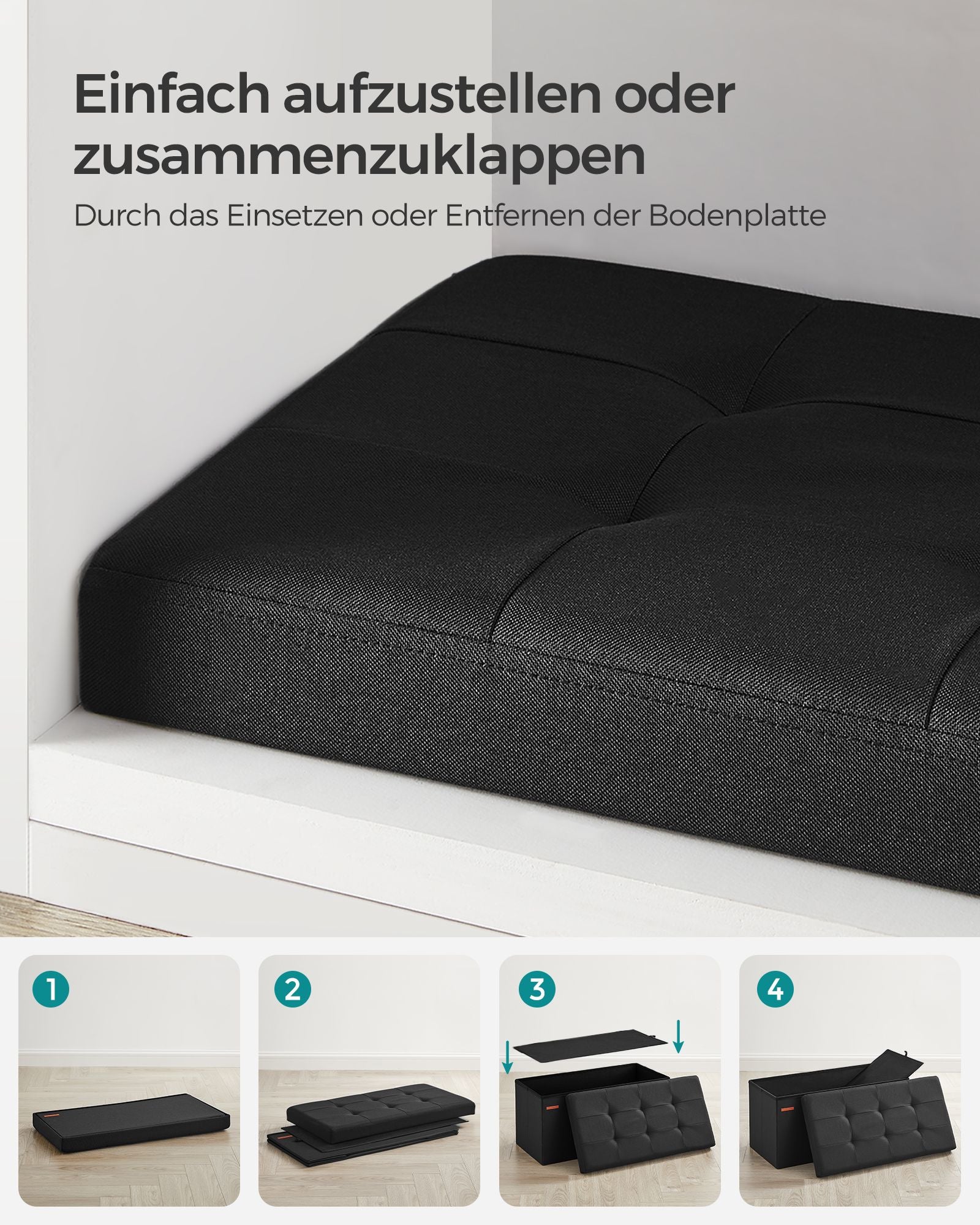 Sofa - 76 cm - faltbar mit Speicherplatz - Schwarz
