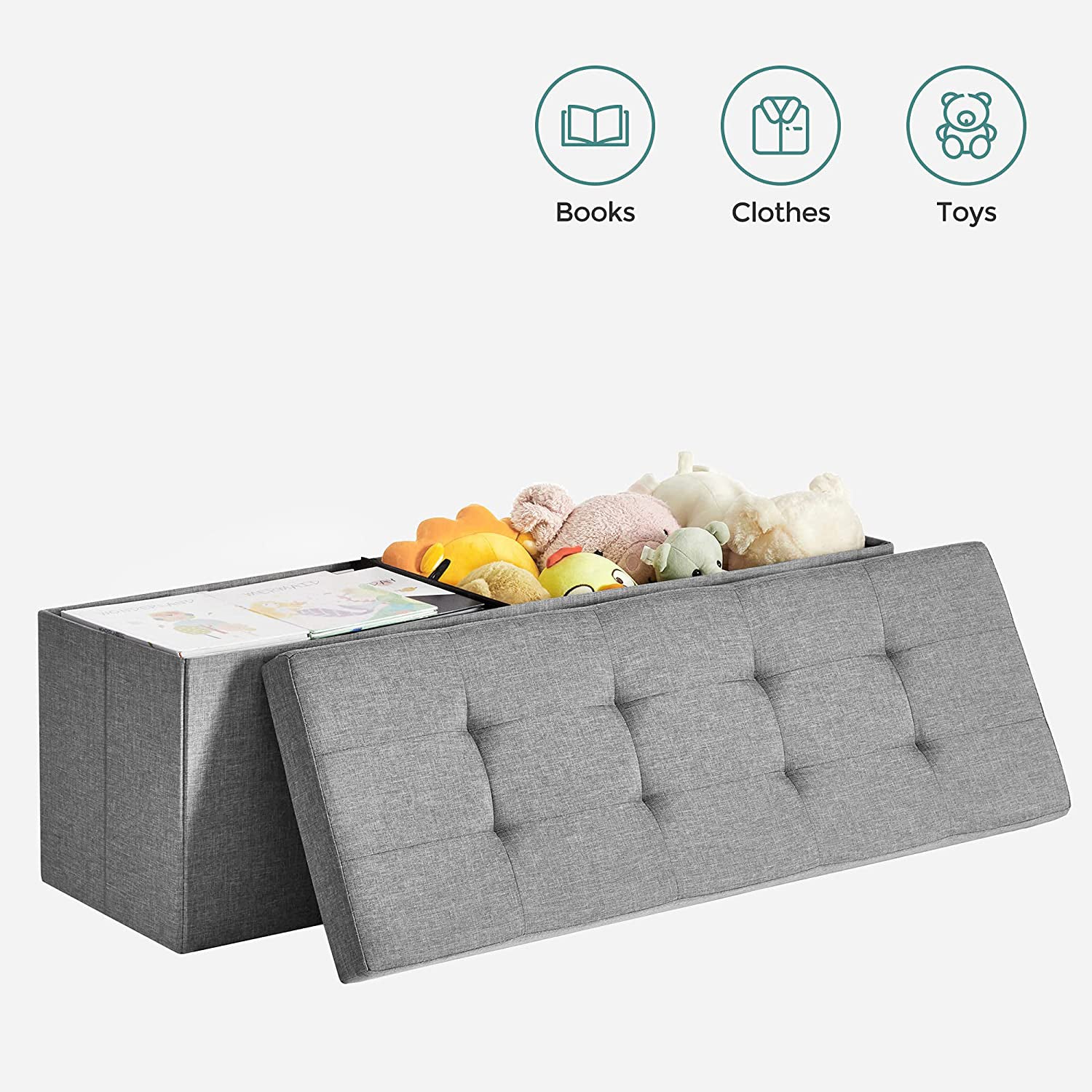 Aufbewahrungsbank - Sitzbox - faltbare - Lastkapazität 300 kg - hellgrau