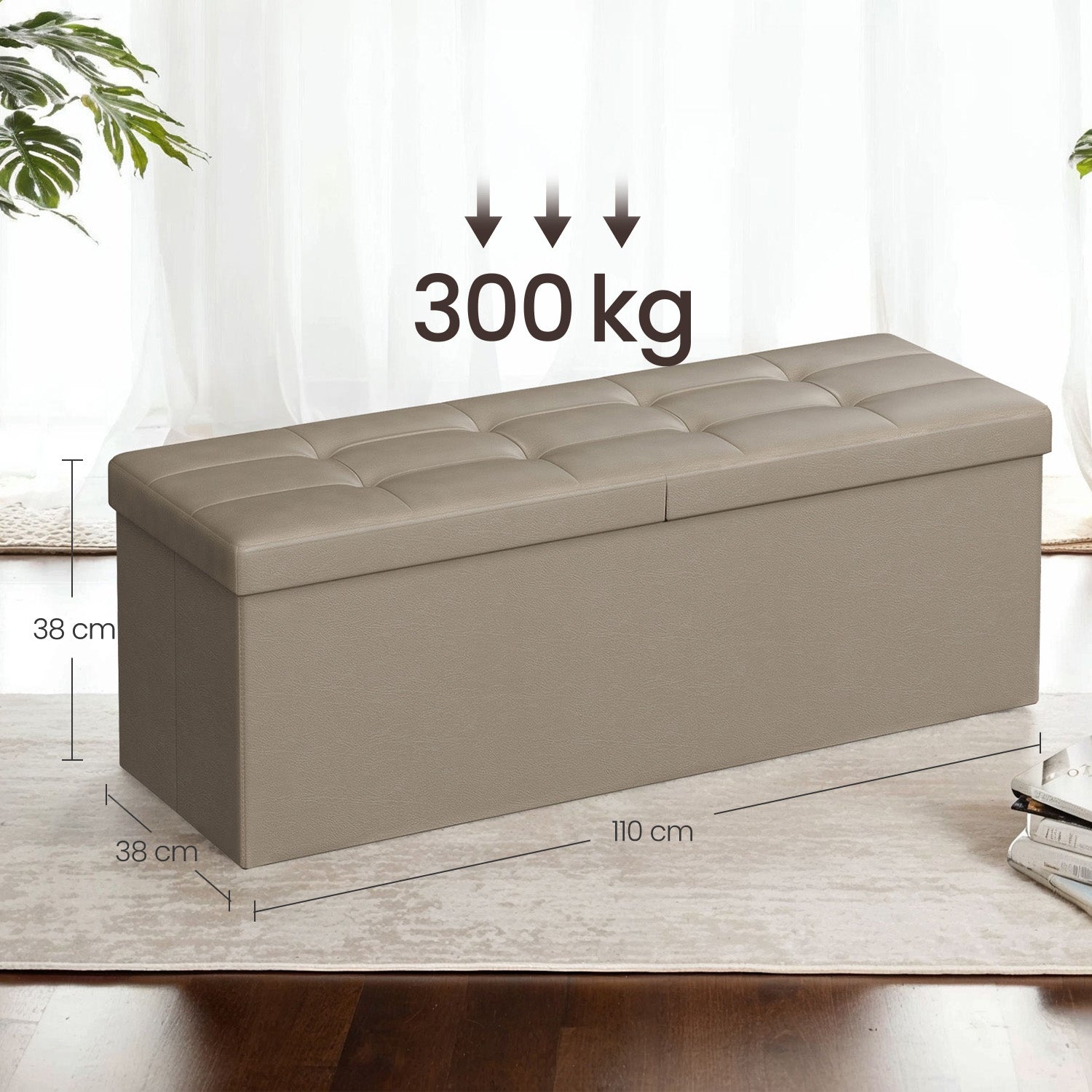 Sofa mit Stauraum - Klappsitzbox - Aufbewahrungsbox - 110 cm - grau