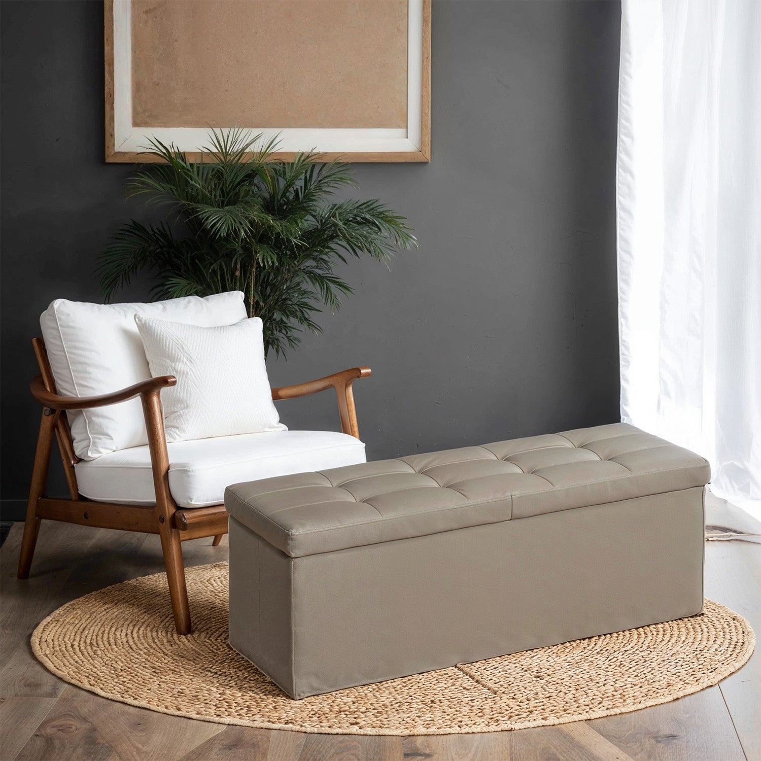 Sofa mit Stauraum - Klappsitzbox - Aufbewahrungsbox - 110 cm - grau
