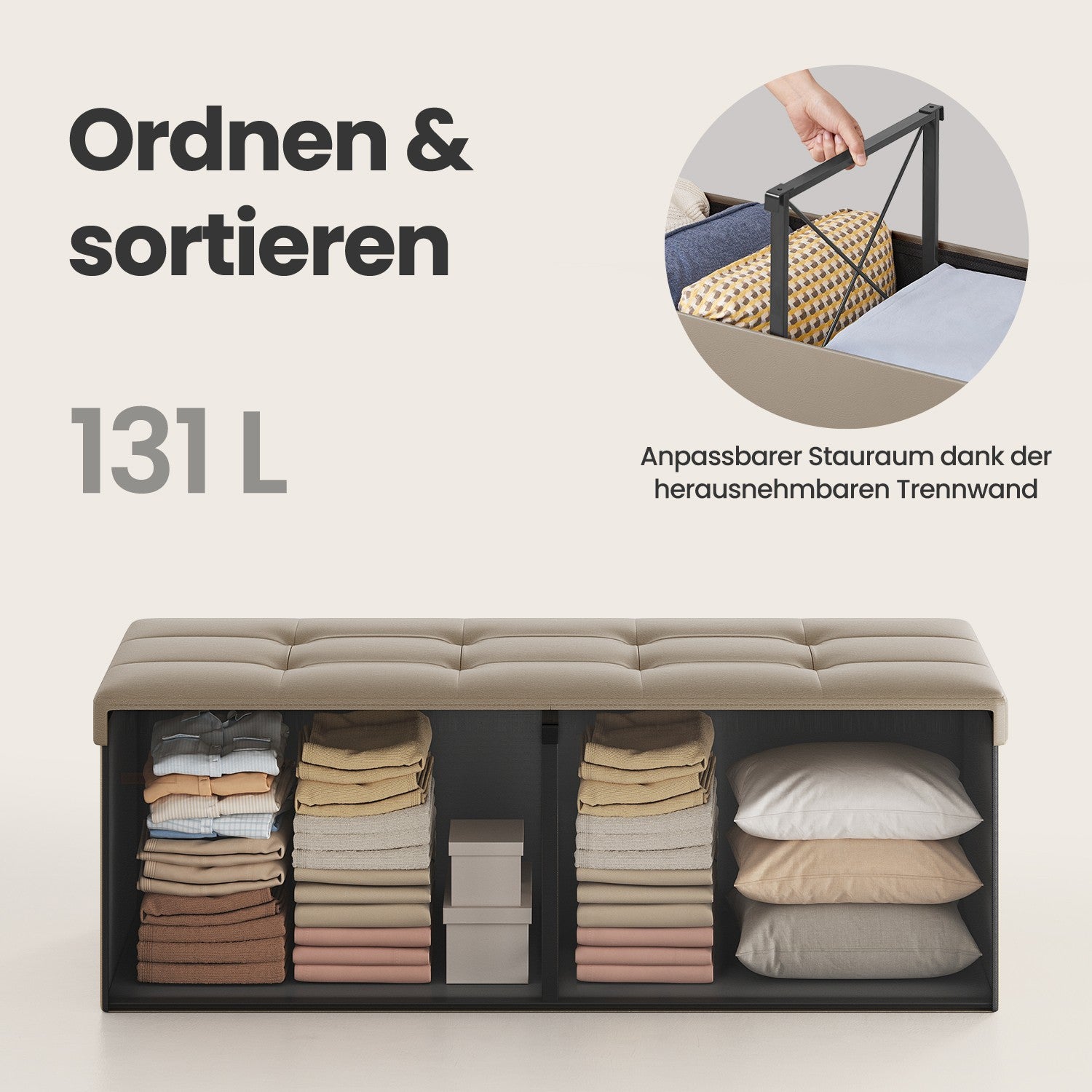 Sofa mit Stauraum - Klappsitzbox - Aufbewahrungsbox - 110 cm - grau