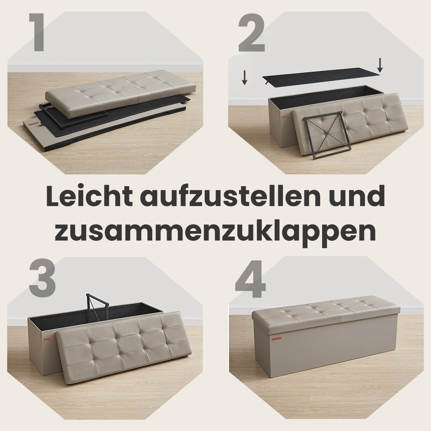 Sofa mit Stauraum - Klappsitzbox - Aufbewahrungsbox - 110 cm - grau