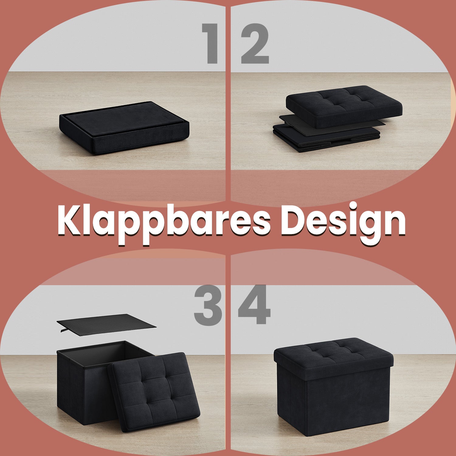 Sofa mit Stauraum - Samt -Sitzbox mit Deckel - Klappstockbox - Anthrazit