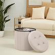 Poef - Rond - Met Opbergruimte - Afneembaar Deksel - Cappuccino Beige