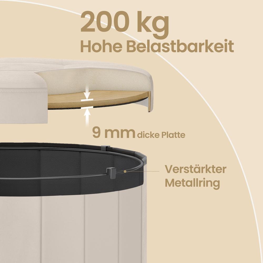 Poef - Rond - Met Opbergruimte - Afneembaar Deksel - Cappuccino Beige