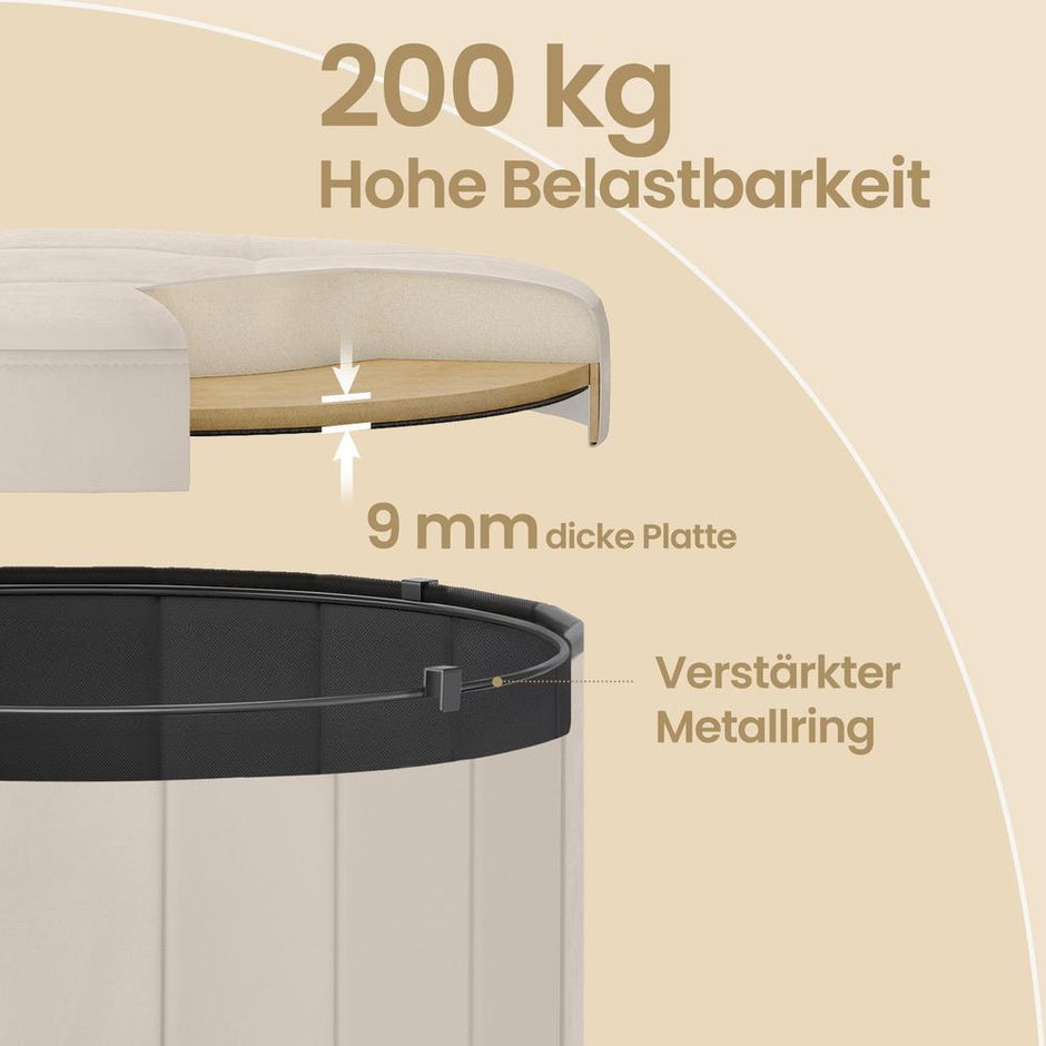 Poef - Rond - Met Opbergruimte - Afneembaar Deksel - Cappuccino Beige