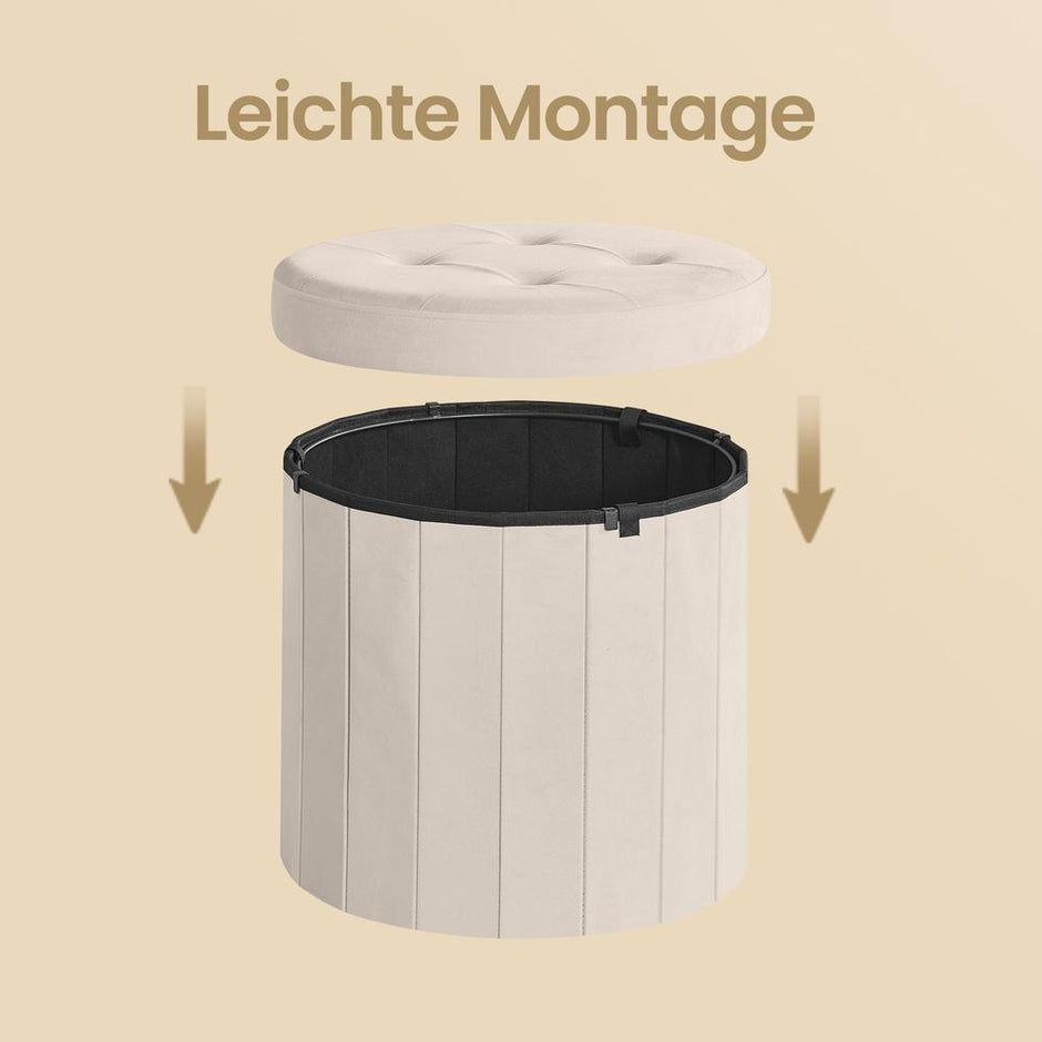 Poef - Rond - Met Opbergruimte - Afneembaar Deksel - Cappuccino Beige