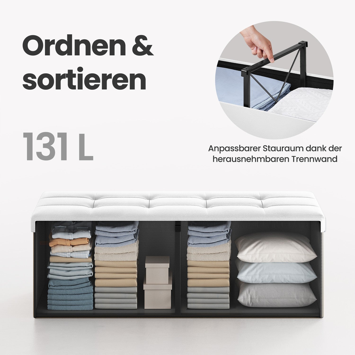 Sofa mit Stauraum - Klappsitzbox - Aufbewahrungsbox - 110 cm - grau