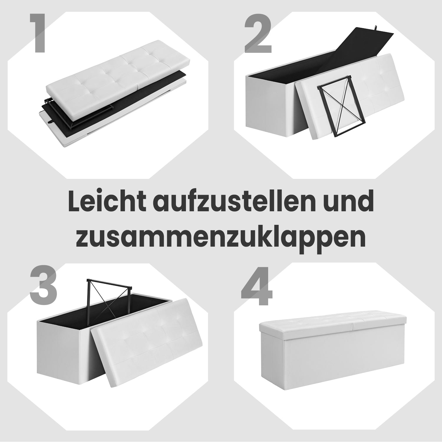 Sofa mit Stauraum - Klappsitzbox - Aufbewahrungsbox - 110 cm - grau