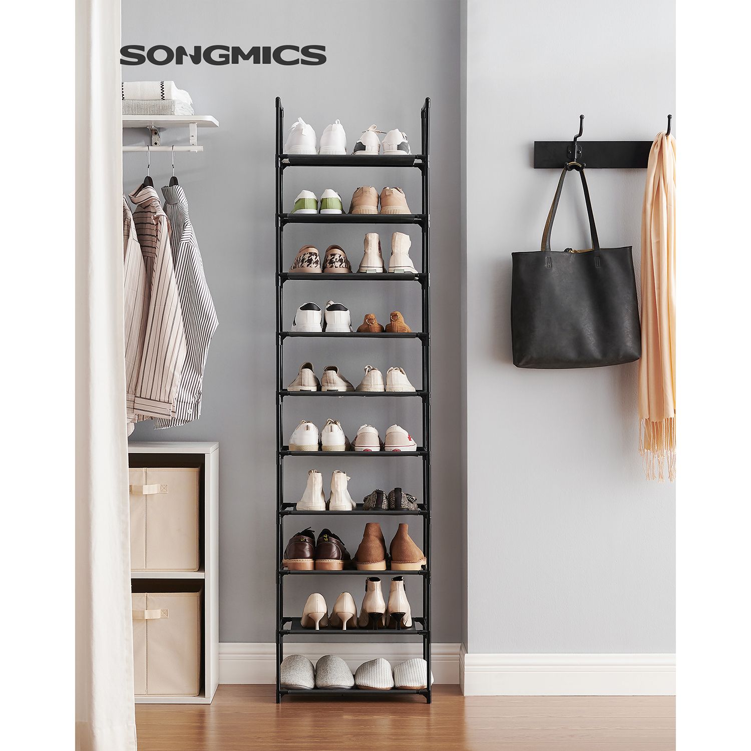Schuhregal - Schuhschrank - mit 10 Levels - Metallrahmen - Schwarz