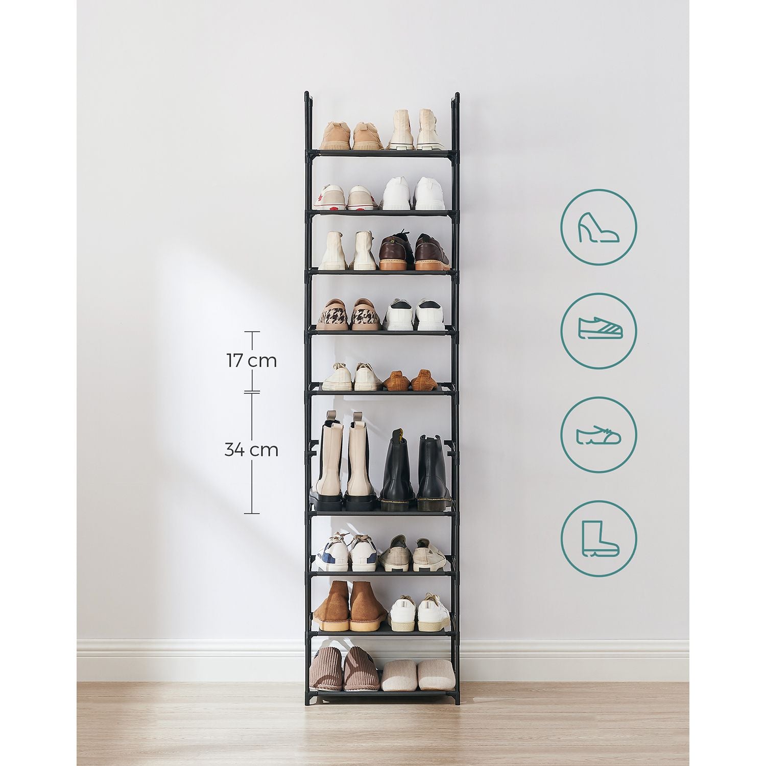 Schuhregal - Schuhschrank - mit 10 Levels - Metallrahmen - Schwarz
