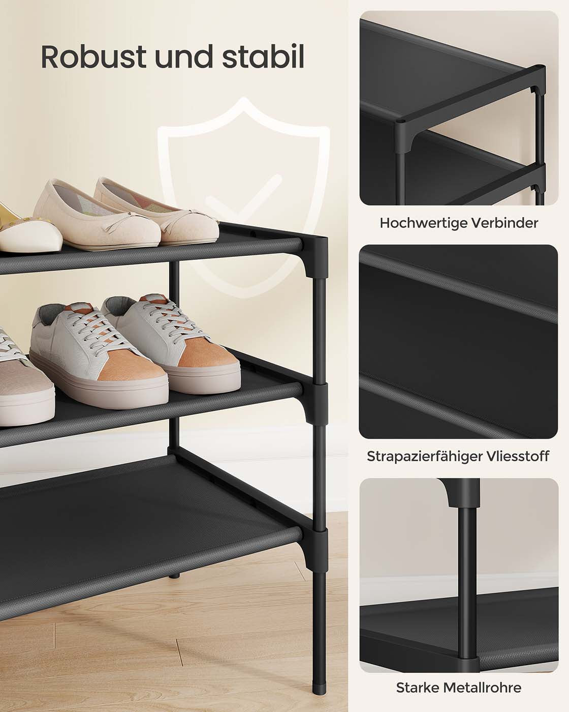 Schoenenrek – 3-laags –  Inktzwart – Voor hal of gang