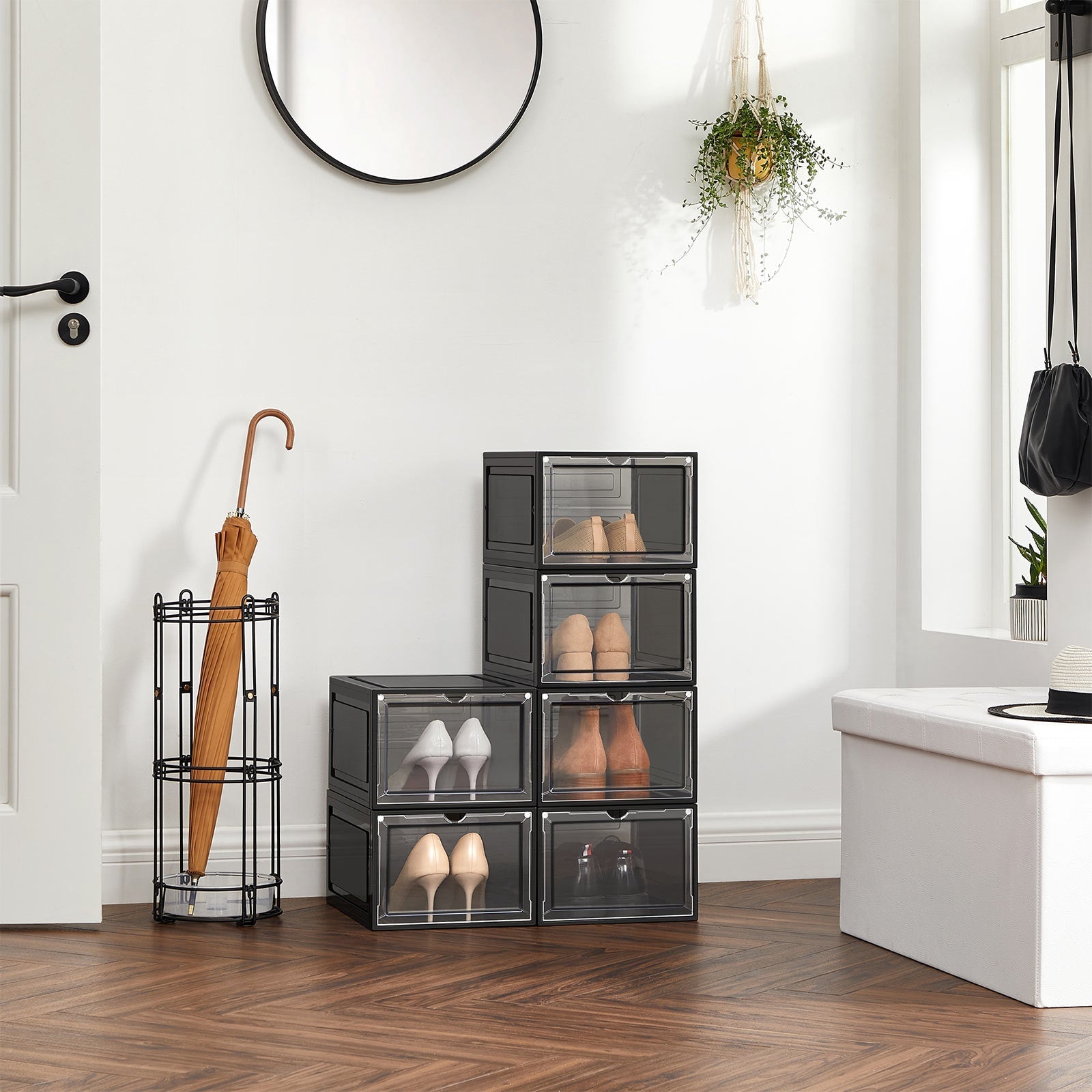 Schuhkartons - Plastikschuhspeicher mit Tür - transparent/schwarz