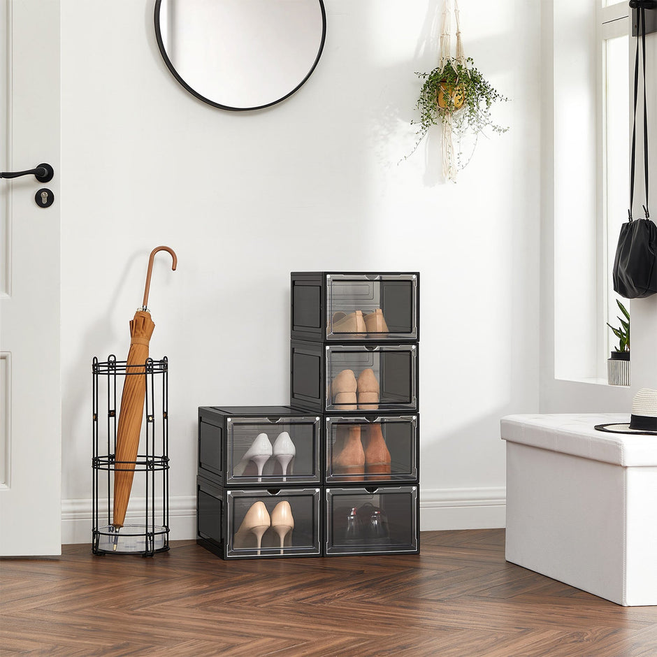 Schuhkartons - Plastikschuhspeicher mit Tür - transparent/schwarz