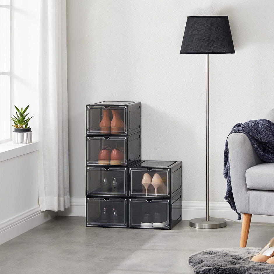 Schuhkartons - Plastikschuhspeicher mit Tür - transparent/schwarz