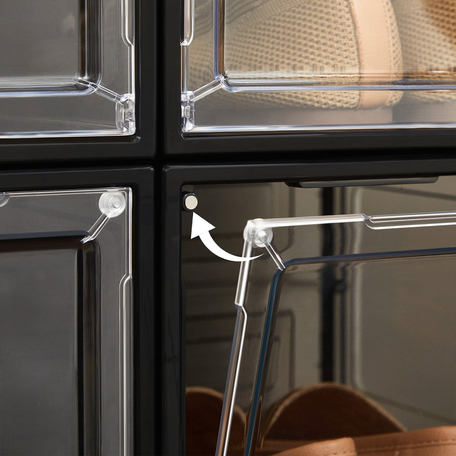 Schuhkartons - Plastikschuhspeicher mit Tür - transparent/schwarz