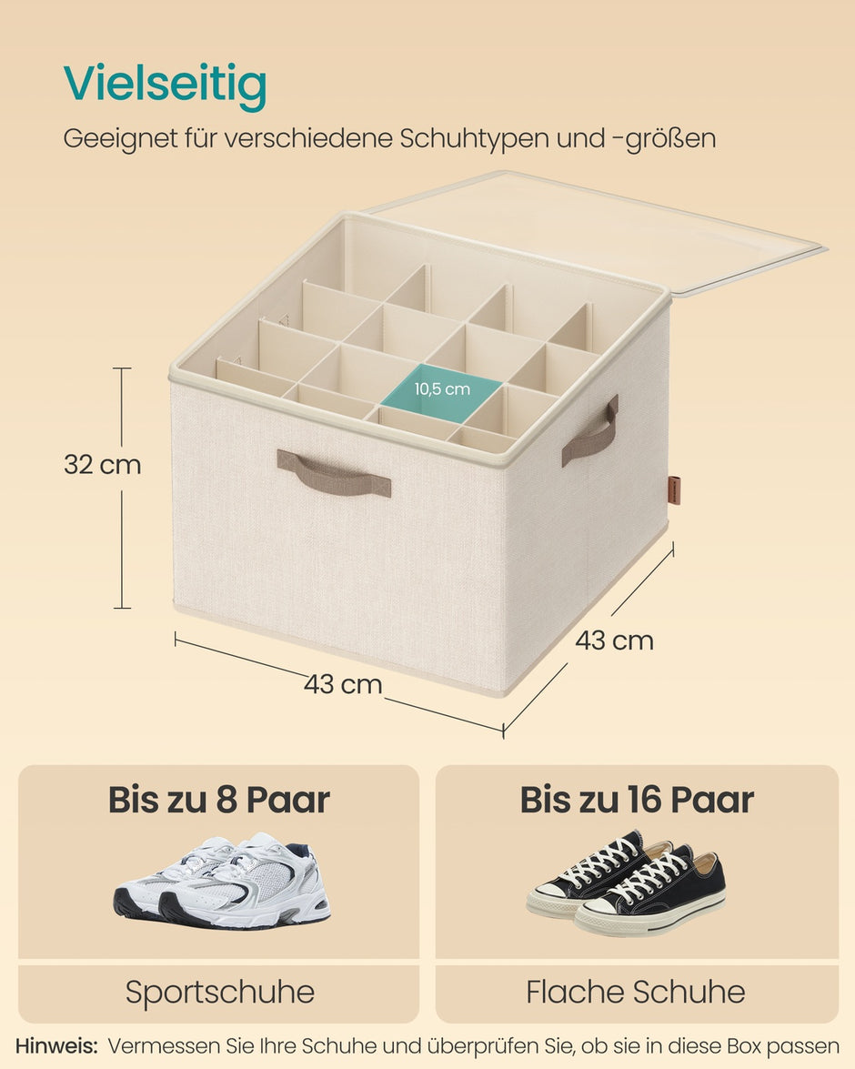 Schoenorganizer - 43 x 43 x 32 cm - geschikt voor maximaal 16 paar schoenen - cappuccinobeige - maximale draagkracht 18 kg