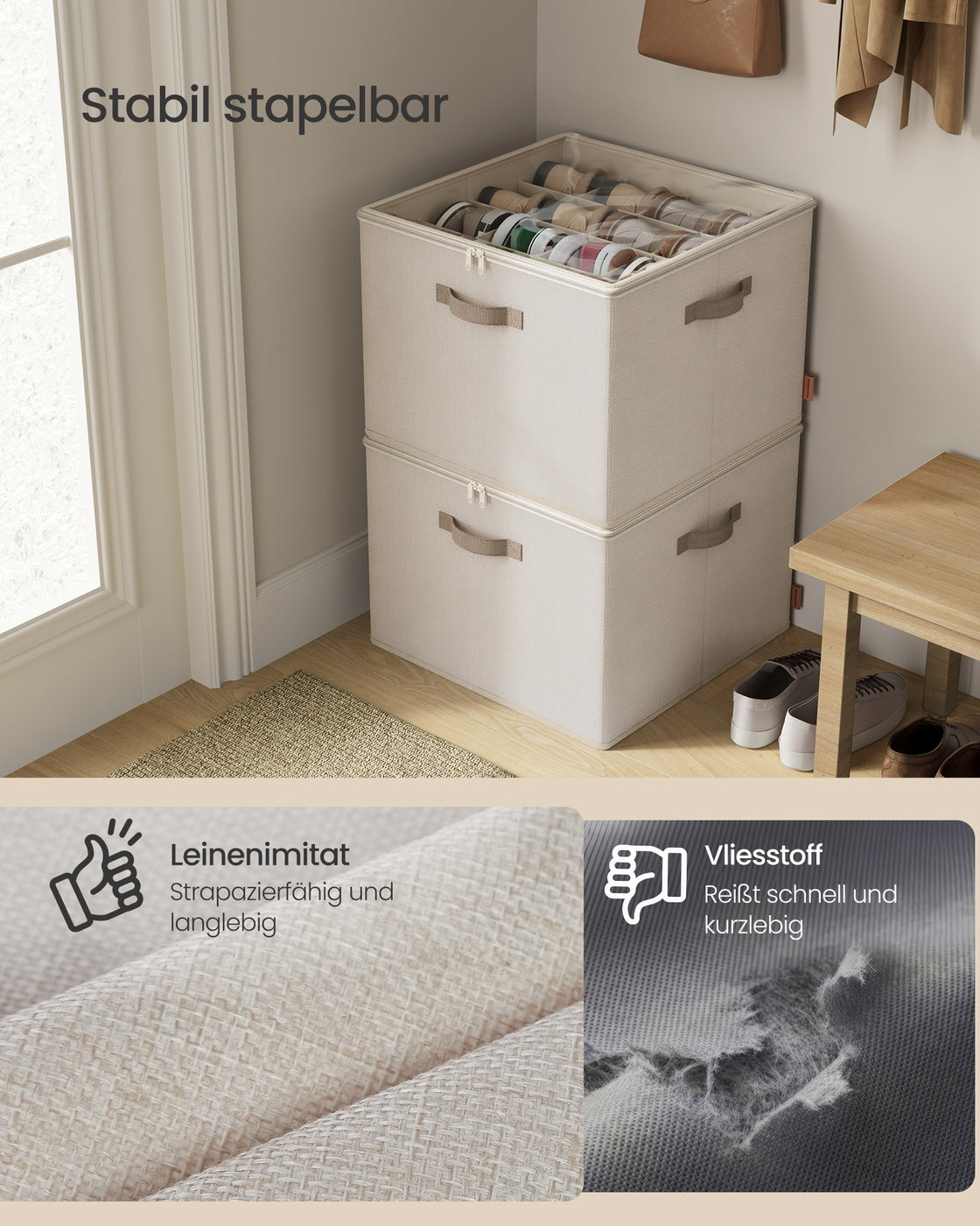 Schoenorganizer - 43 x 43 x 32 cm - geschikt voor maximaal 16 paar schoenen - cappuccinobeige - maximale draagkracht 18 kg