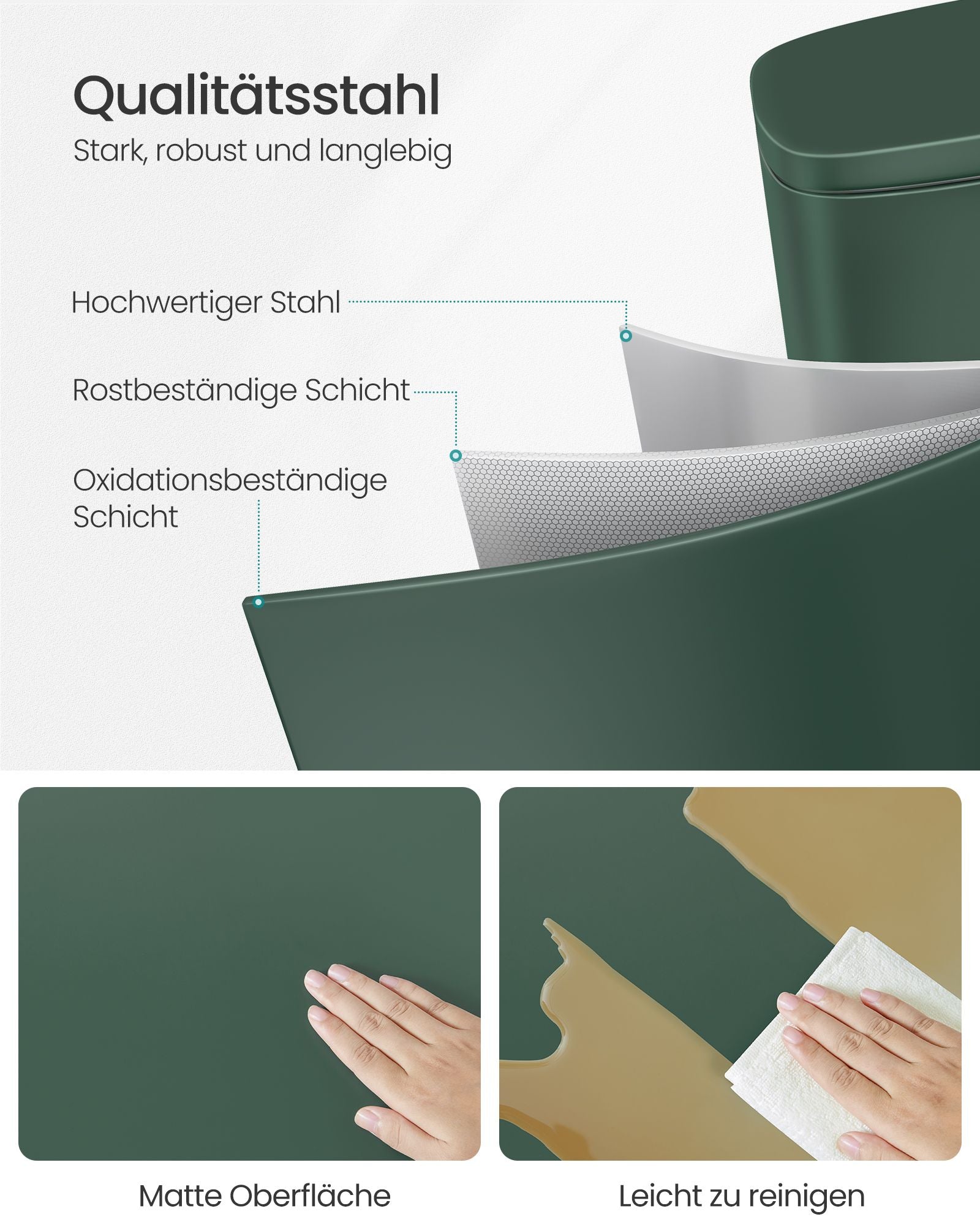 Abfallbehälter - Müll - 30 l - Metall - Abnehmbarer Behälter - Silber