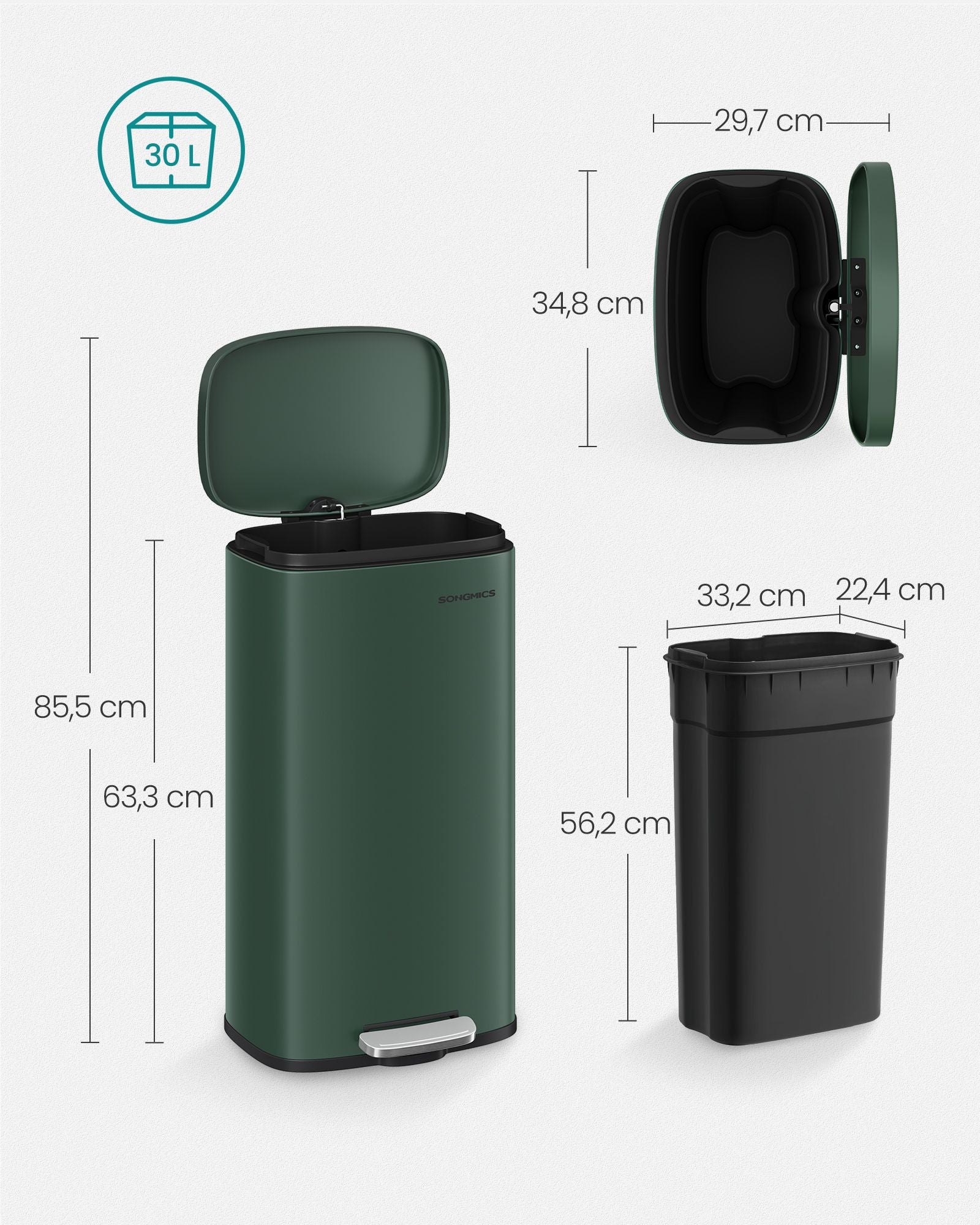 Küche Prullen Bin - 30 Liter - Vintage Green