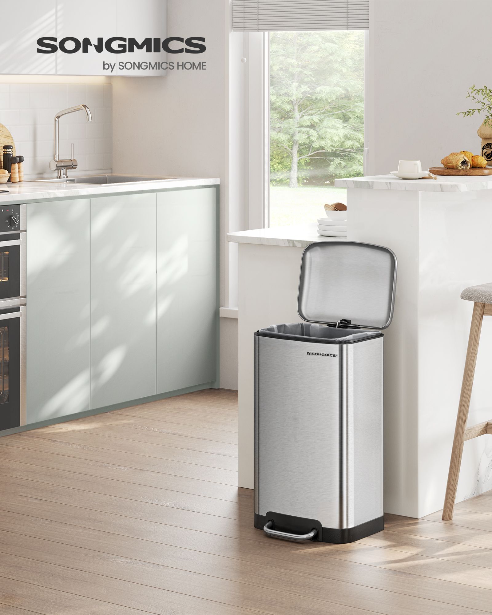 Müll - Stahlpedaleimer mit Deckel - 30 l - Weiß