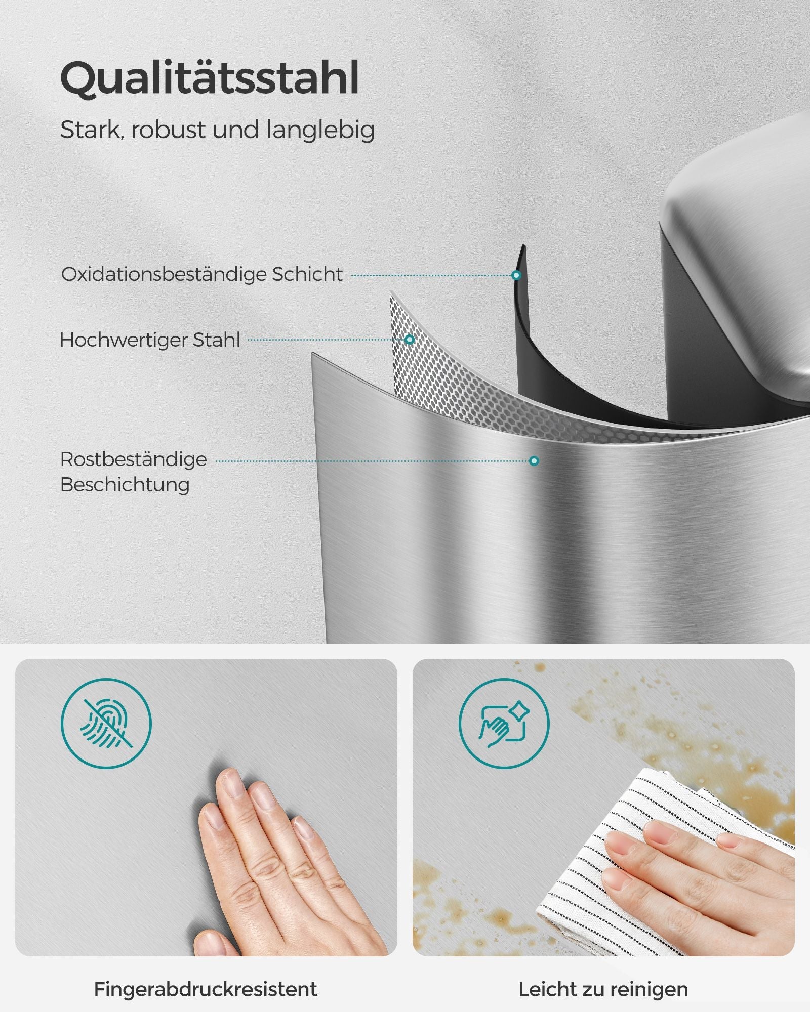 Müll - Stahlpedaleimer mit Deckel - 30 l - Weiß