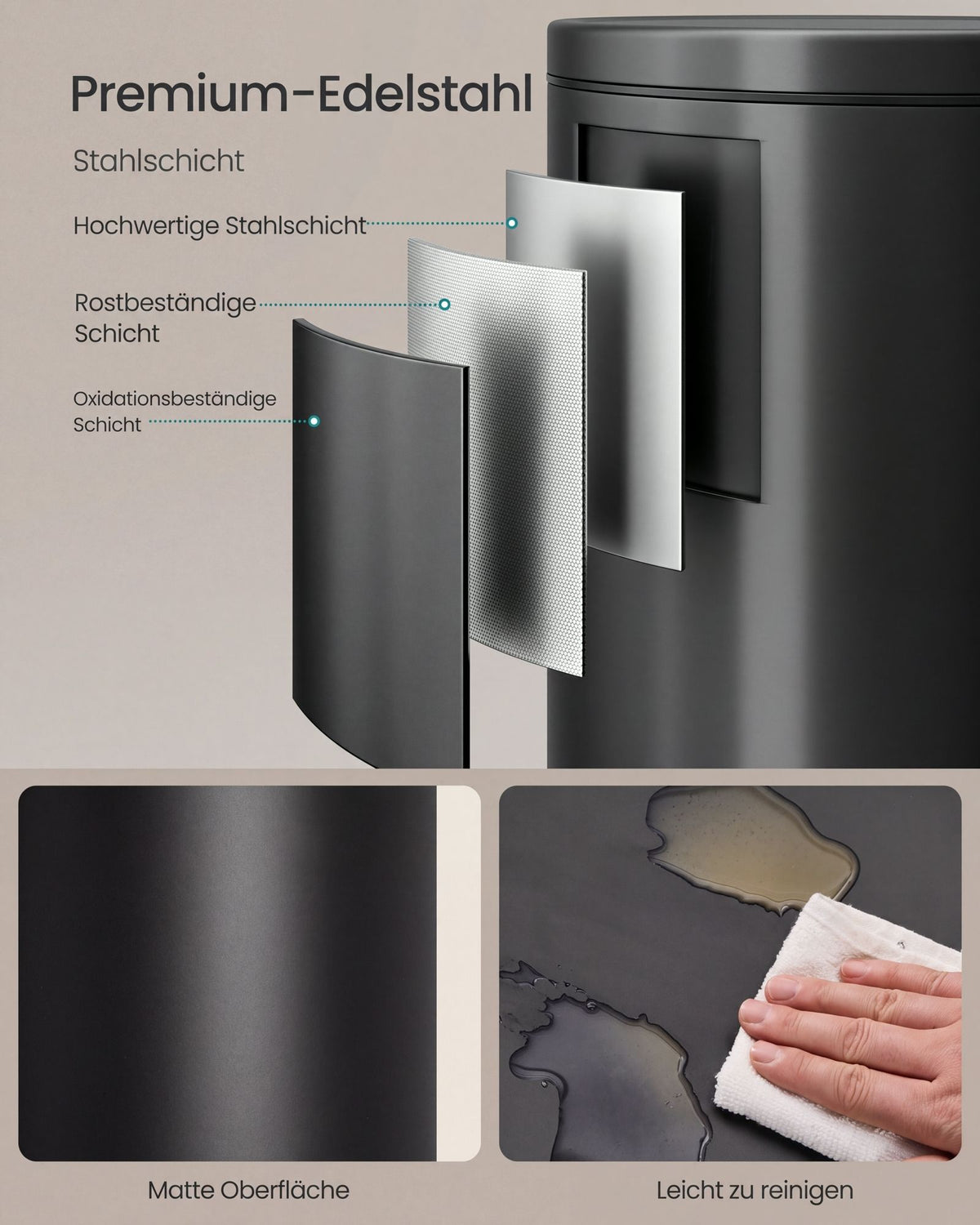 Pedaalemmer 20 Liter – Rond – Soft-Close Deksel – Uitneembare Binnenemmer – Zwart