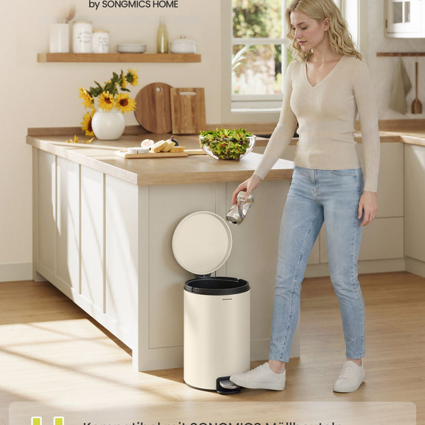 Pedaalemmer 20 Liter – Rond – Soft-Close Deksel – Uitneembare Binnenemmer – Beige