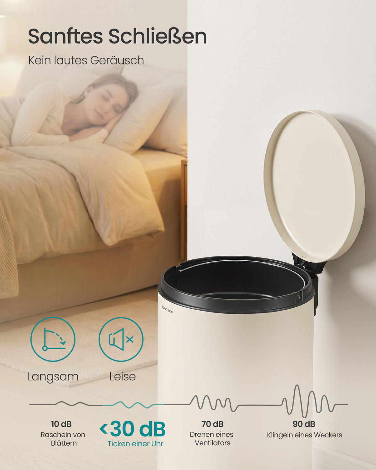 Pedaalemmer 20 Liter – Rond – Soft-Close Deksel – Uitneembare Binnenemmer – Beige