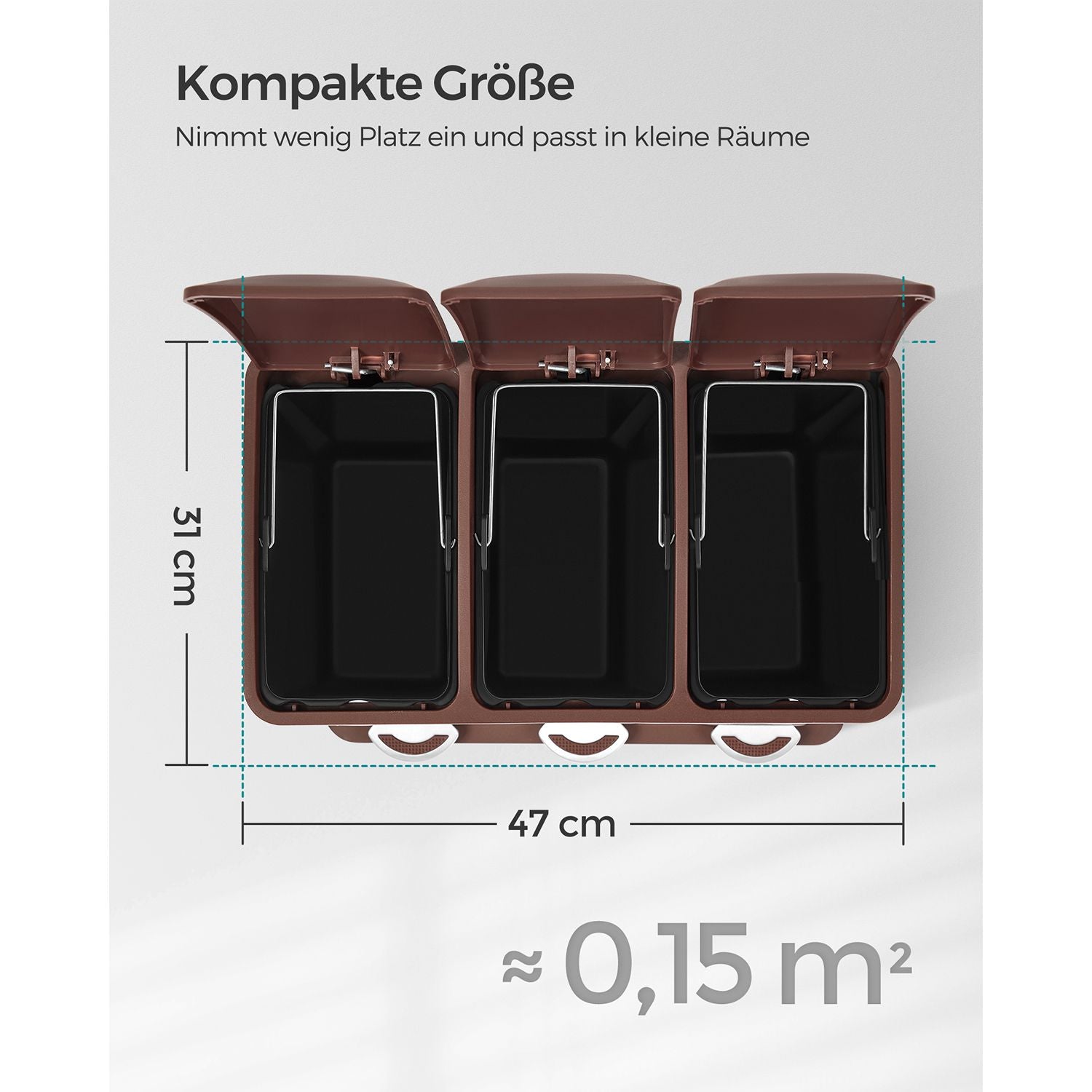 Müllbehälter-3 × 8 Liter-Deckel und innere Eimer-Crème-White & Braun