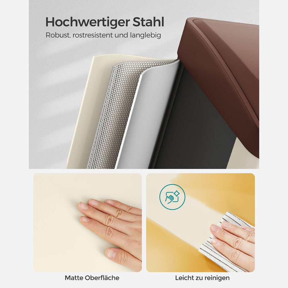 Müllbehälter-3 × 8 Liter-Deckel und innere Eimer-Crème-White & Braun