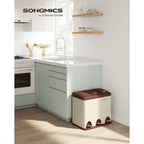Müllbehälter-3 × 8 Liter-Deckel und innere Eimer-Crème-White & Braun