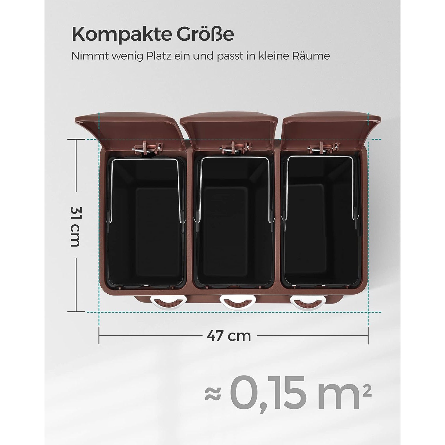 Müllbehälter-3 × 8 Liter-Deckel und innere Eimer-Crème-White & Braun