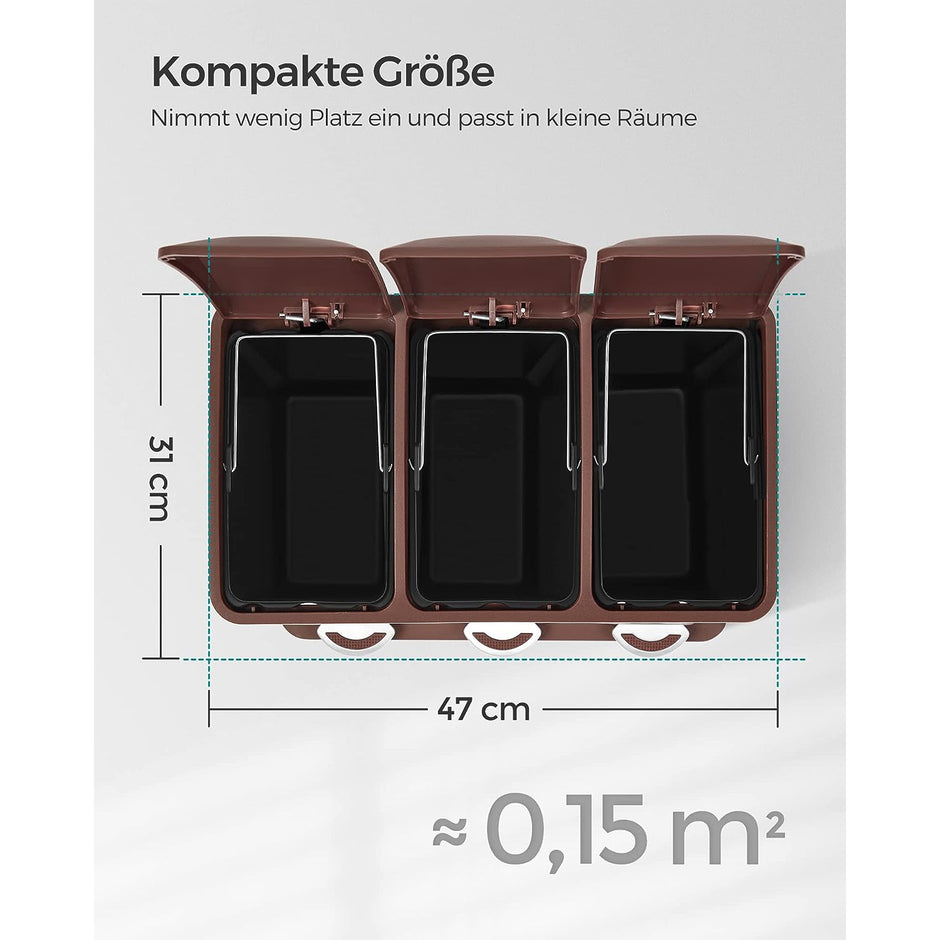 Müllbehälter-3 × 8 Liter-Deckel und innere Eimer-Crème-White & Braun