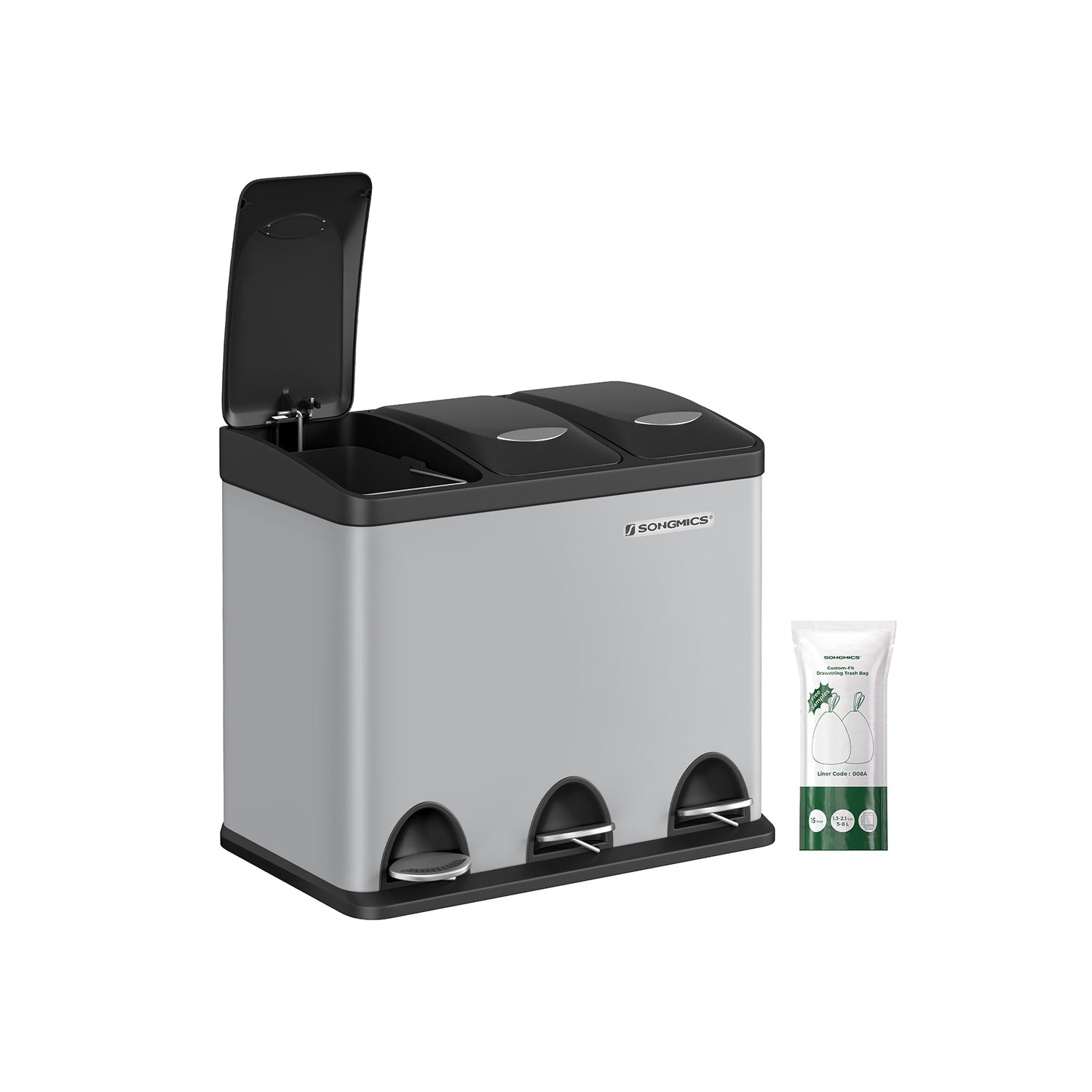 Müllbehälter-3 × 8 Liter-Deckel und innere Eimer-Crème-White & Braun