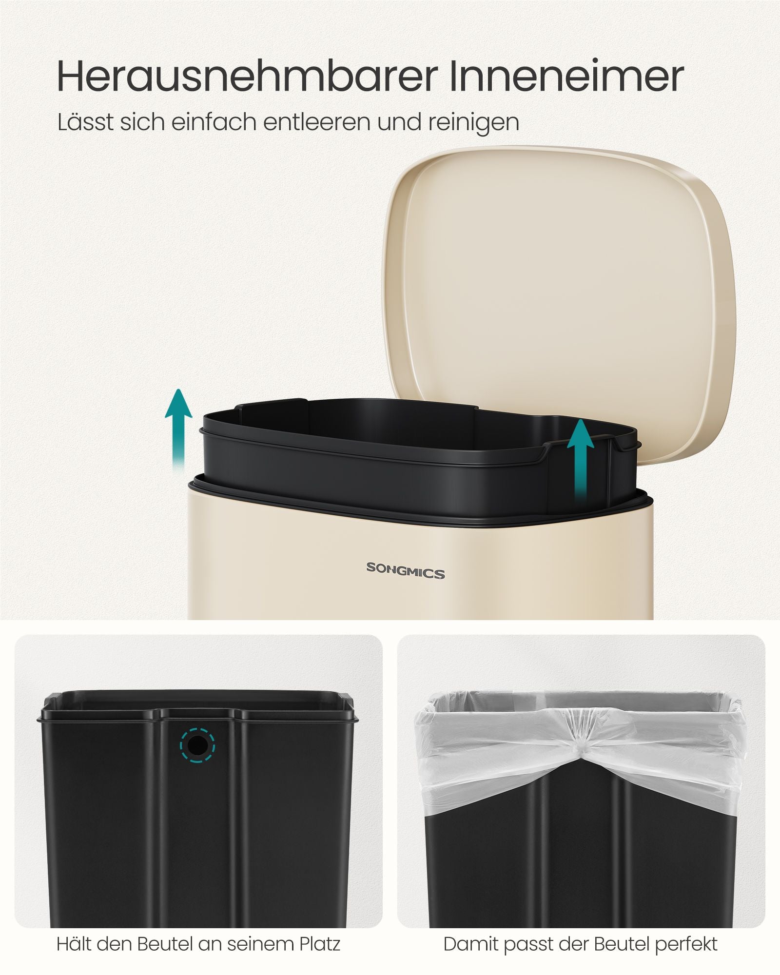 Müllbehälter - Pedalbehälter - 50 l - Edelstahl - Softclose - luftdicht - Kunststoff -Innenschaufel