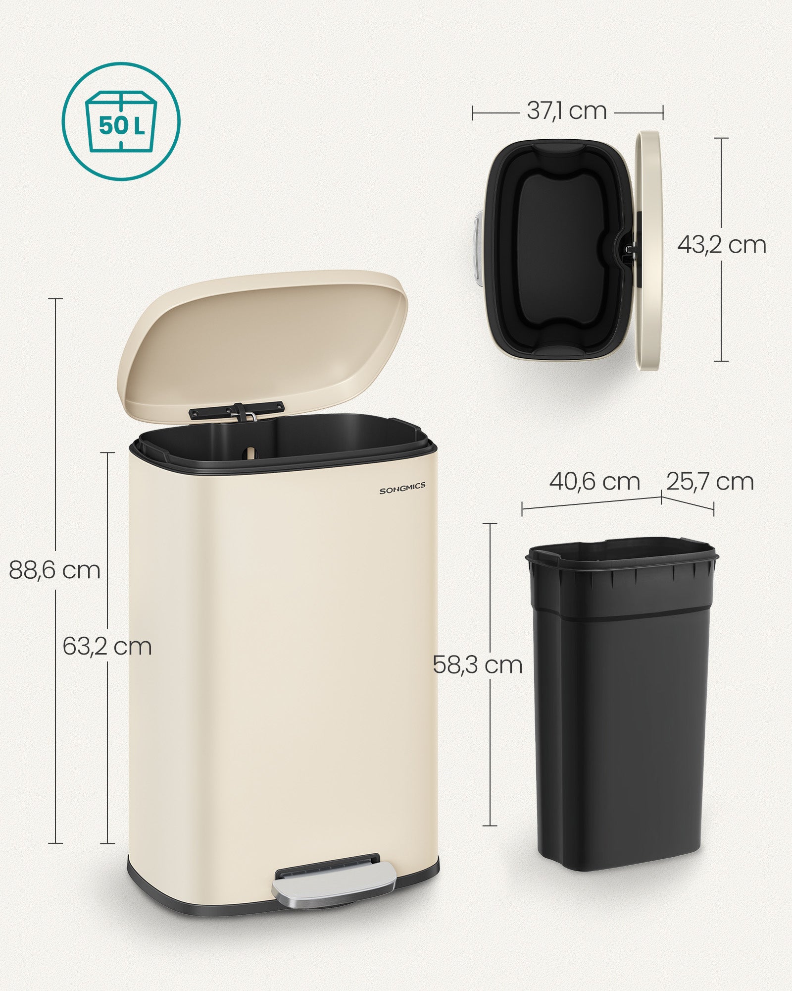 Küche Prullen Bin 50 Liter Zandbege