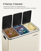 Müllbehälter - Abfalltrennung - 3 innere Eimer - 54 Liter - Silber