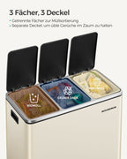 Abfalltrennsystem - 3 Kompartimente - 3 × 18 l - mit einem Sand -Beige -Deckel