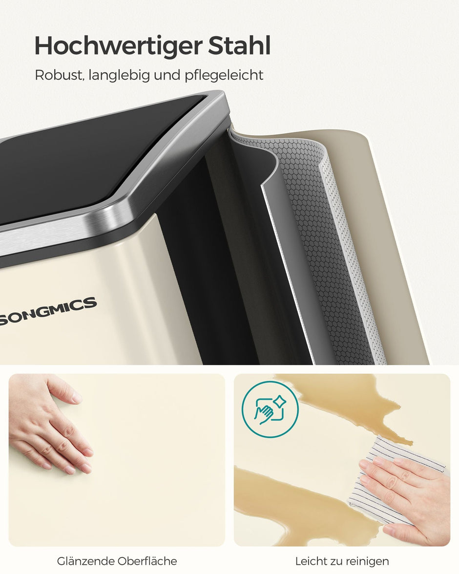 Müllbehälter - Abfalltrennung - 3 innere Eimer - 54 Liter - Silber