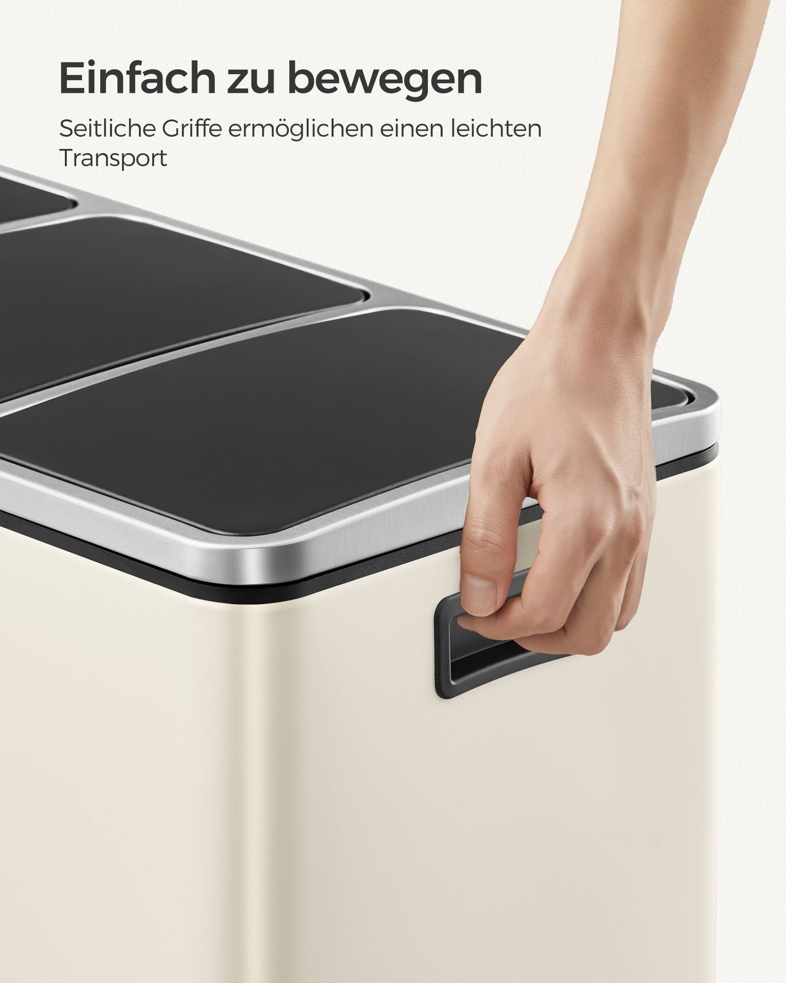 Abfalltrennsystem - 3 Kompartimente - 3 × 18 l - mit einem Sand -Beige -Deckel