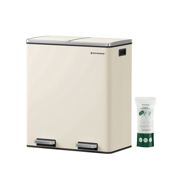 Müllbehälter - 2 x 30 Liter - mit Deckel und innerem Eimer - Crème White