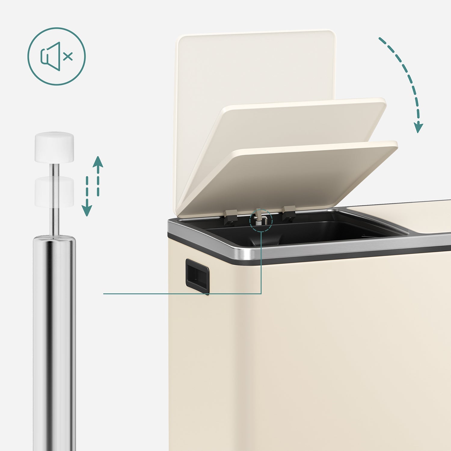 Müll - mit Pedal - 2 Kompartimente - Abnehmbare innere Eimer - schwarz