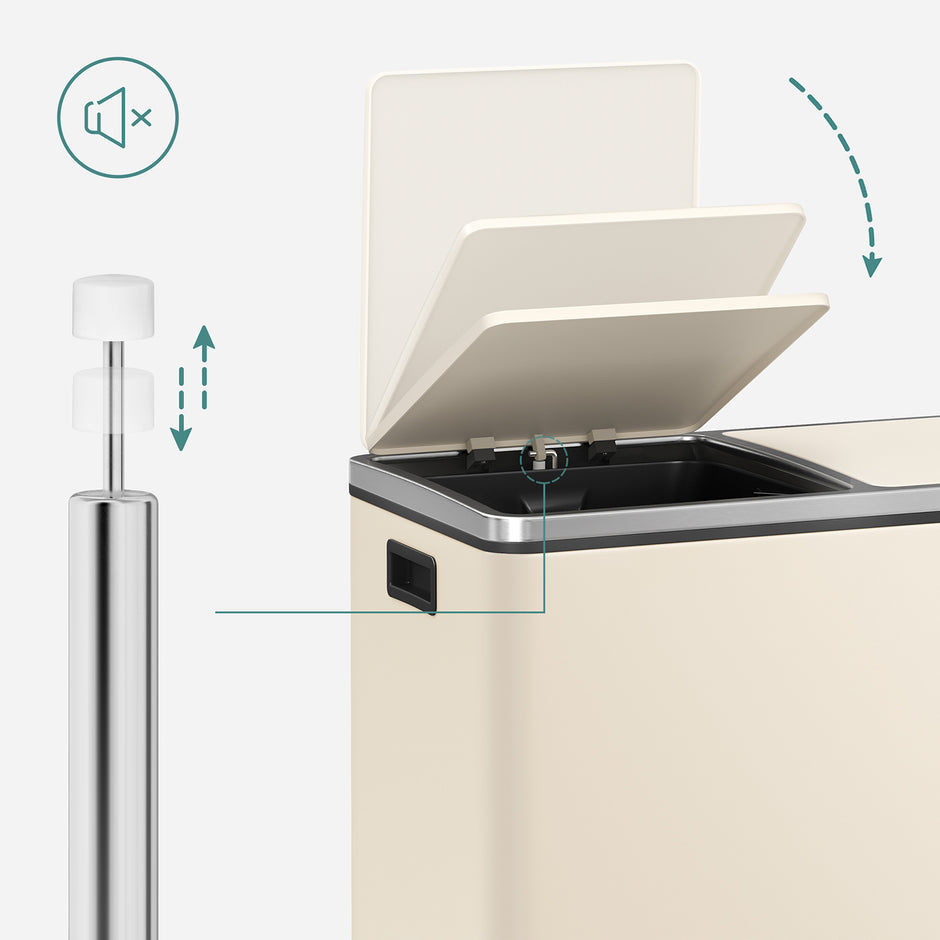 Müllbehälter - 2 x 30 Liter - mit Deckel und innerem Eimer - Crème White