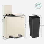 Müllbehälter - 2 x 30 Liter - mit Deckel und innerem Eimer - Crème White