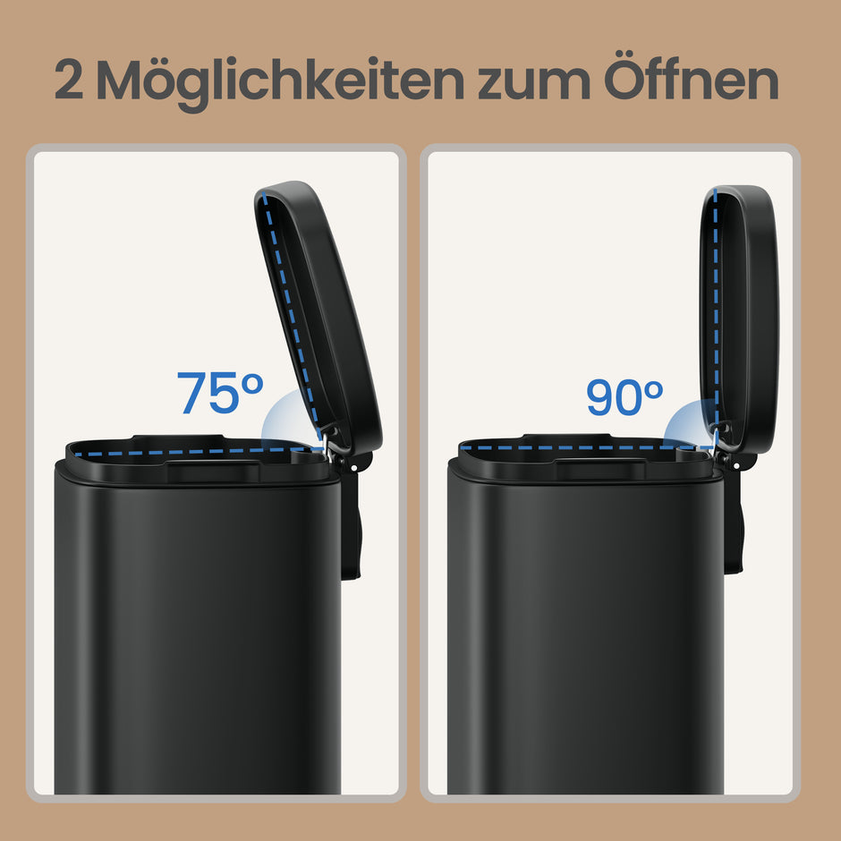 Pedaalemmer - 12 Liter - Soft-Close Deksel - Staal - Zwart