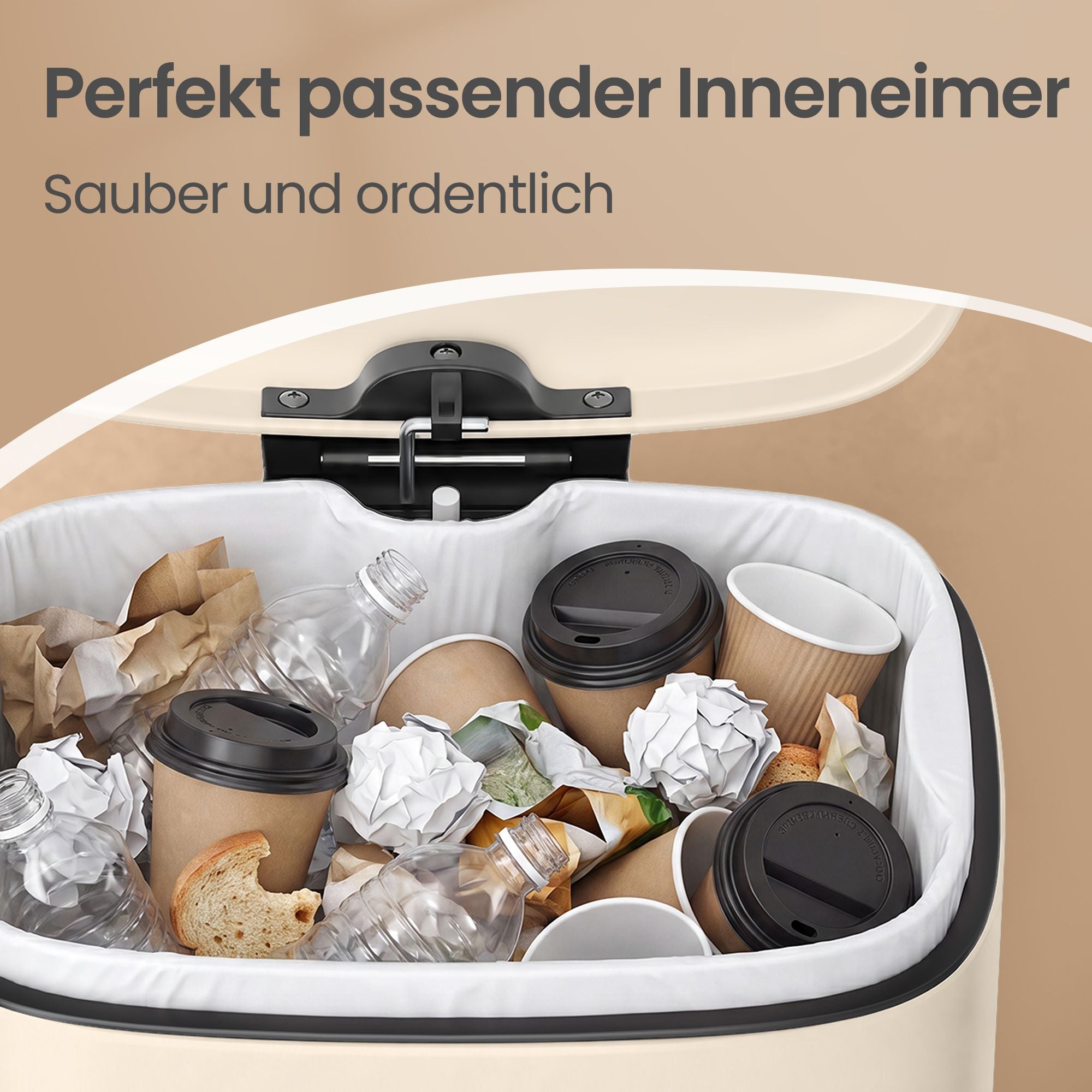 Pedaalemmer - 12 Liter - Soft-Close Deksel - Staal - Beige